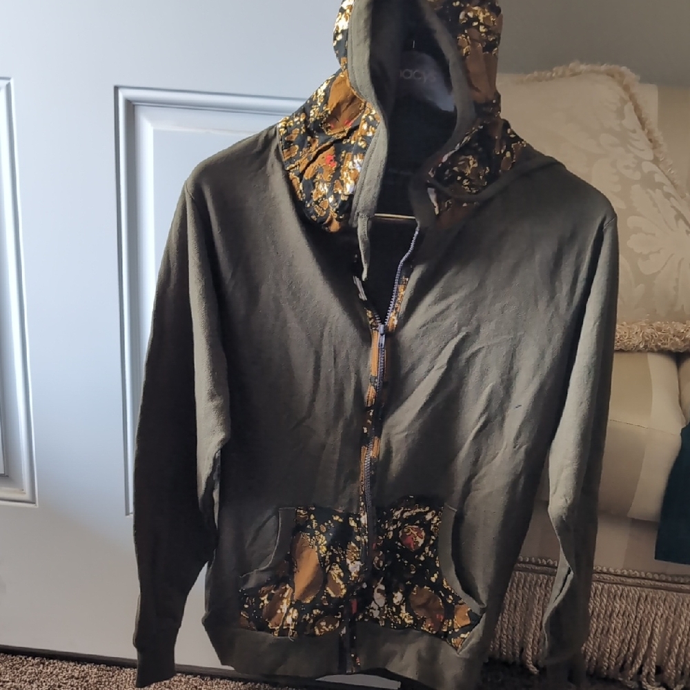 Olive Green Men's Sweater with Floral Accents